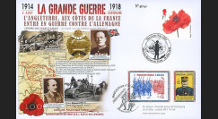 CENT14-11 : Maxi FDC ROYAUME-UNI - FRANCE "100 ans Grande Guerre - Bataille de la Somme"