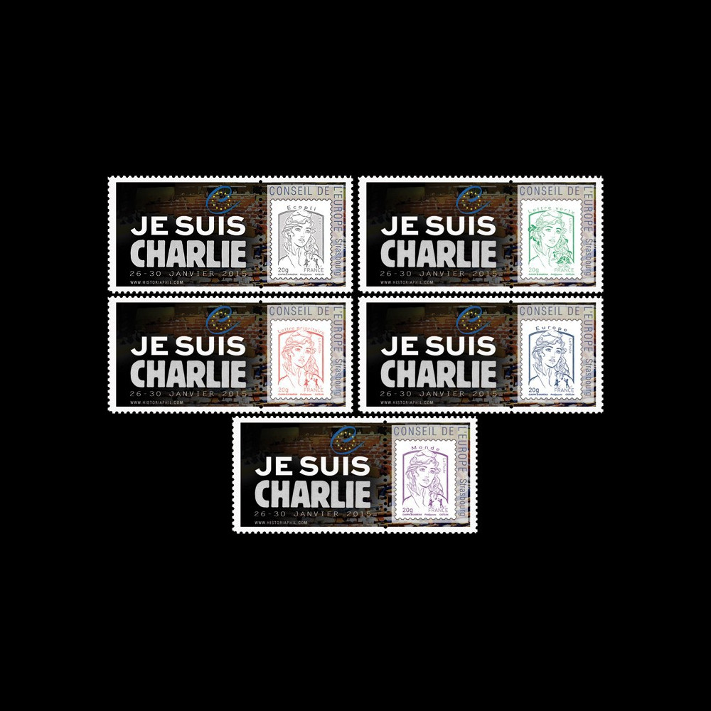 CE66-IAPT1/5 : 2015 - Série 5 Marianne "Conseil de l'Europe - JE SUIS CHARLIE"