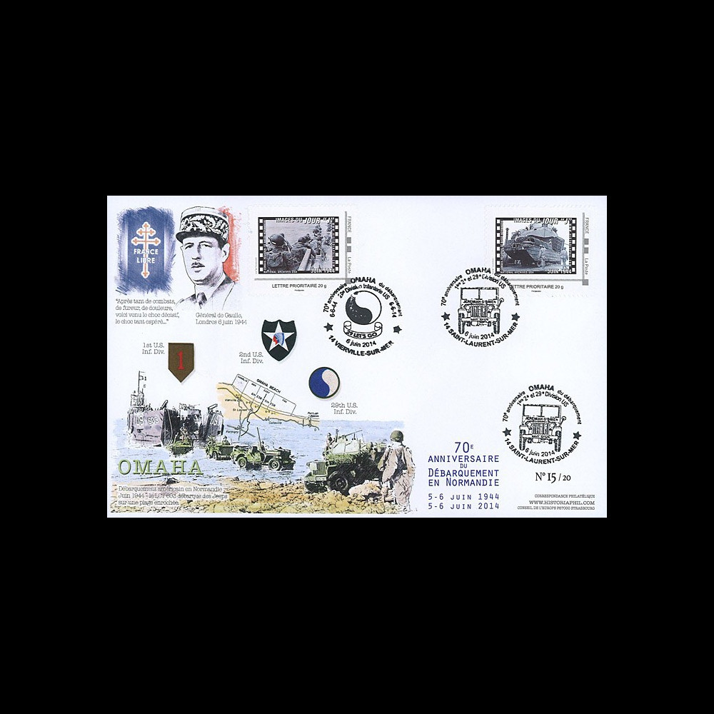 DEB14-27 : 2014 - Maxi FDC "70 ans D-DAY - DE GAULLE / JEEP WILLYS & Camion GMC DUCK"