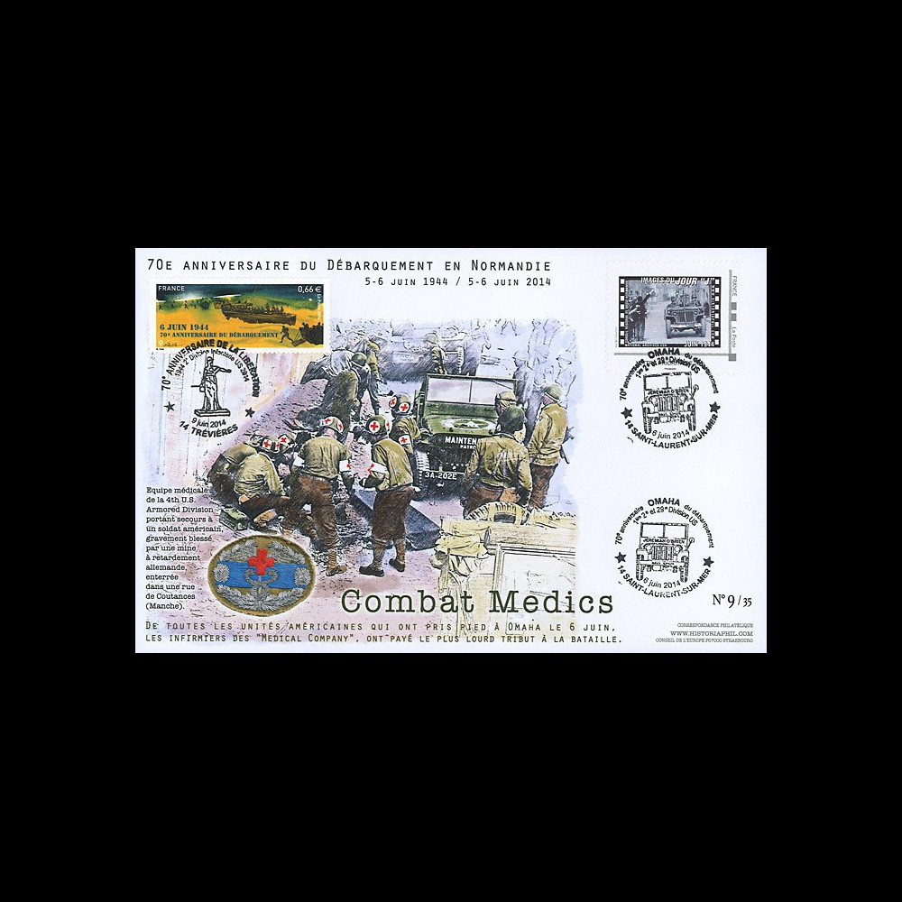 DEB14-31 : 2014 - Maxi FDC "70 ans D-DAY / JEEP WILLYS - Combat des unités médicales"
