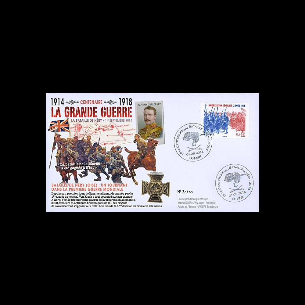 CENT14-15 : FDC FRANCE "100 ans Grande Guerre - Bataille de Néry / Capitaine BRADBURY"