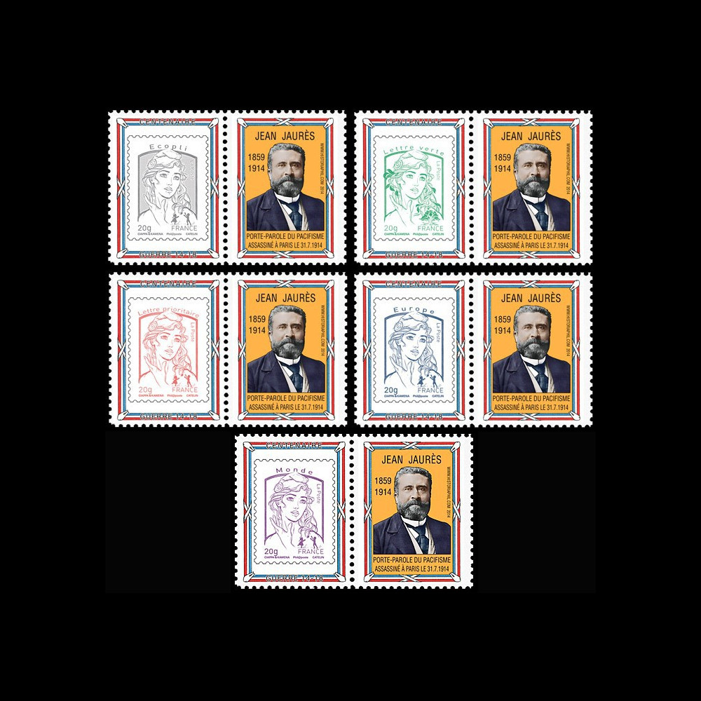 CENT14-18PT1/5 : 2014 - Série 5 Marianne "100 ans Grande Guerre - Assassinat JAURES" CENT14-18PT1/5 : 2014 - Série 5 Marianne "100 ans Grande Guerre - Assassinat JAURES"