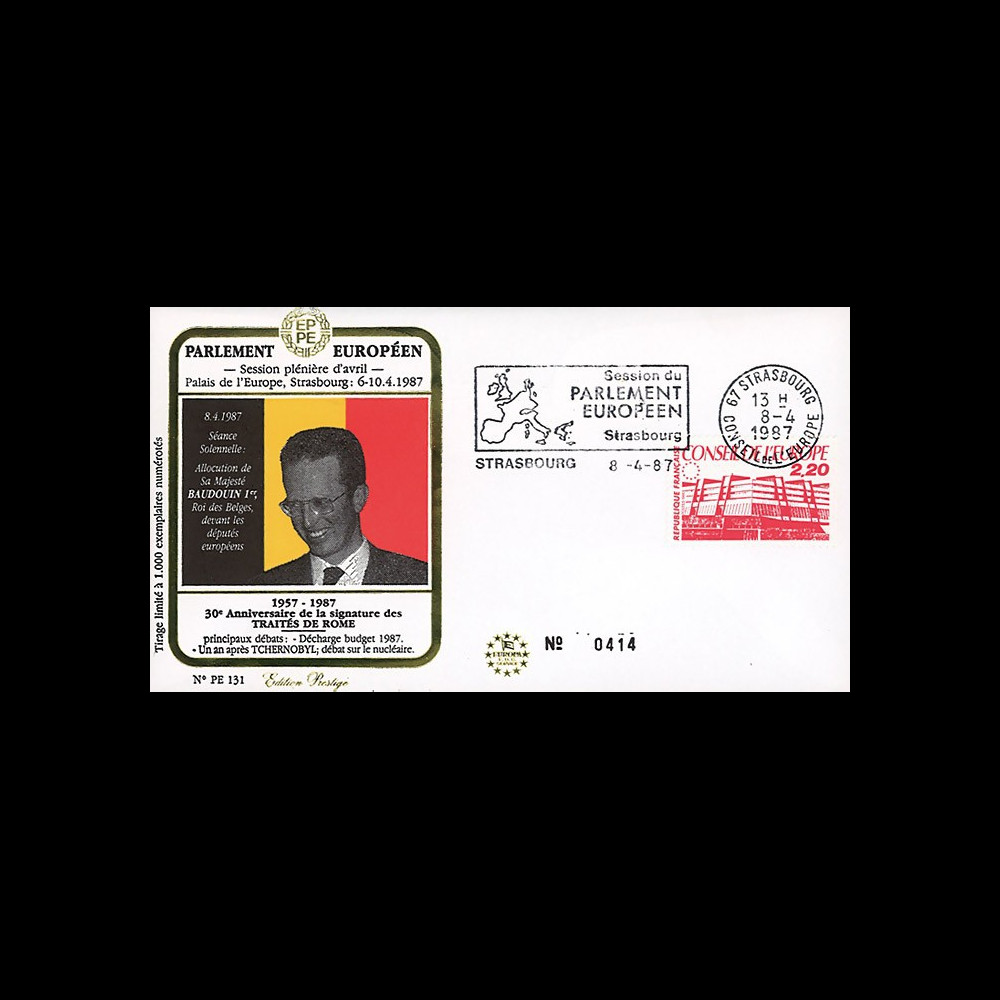 PE131 : 04-1987 - FDC Parlement européen "Visite Sa Majesté BAUDOUIN 1er