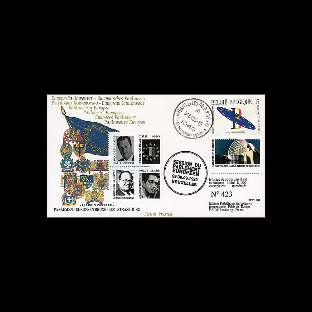 PE268 : 09-1993 - FDC BELGIQUE Parlement européen "Sa Majesté ALBERT II