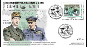 PE675-1 : 2015 - FDC Parlement européen "Expo CHURCHILL & DE GAULLE - 70 ans Victoire"
