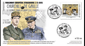 PE675-2 : 2015 - FDC Parlement européen "Expo CHURCHILL & DE GAULLE - 70 ans Victoire"