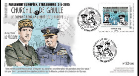 PE675-3 : 2015 - FDC Parlement européen "Expo CHURCHILL & DE GAULLE - 70 ans Victoire"