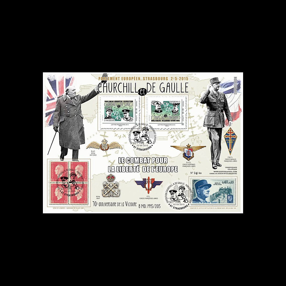 PE675-1V : 2015 - Maxi FDC VARIETE "Expo CHURCHILL & DE GAULLE - 70 ans Victoire"