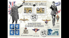 PE675-2V : 2015 - Maxi FDC VARIETE "Expo CHURCHILL & DE GAULLE - 70 ans Victoire"