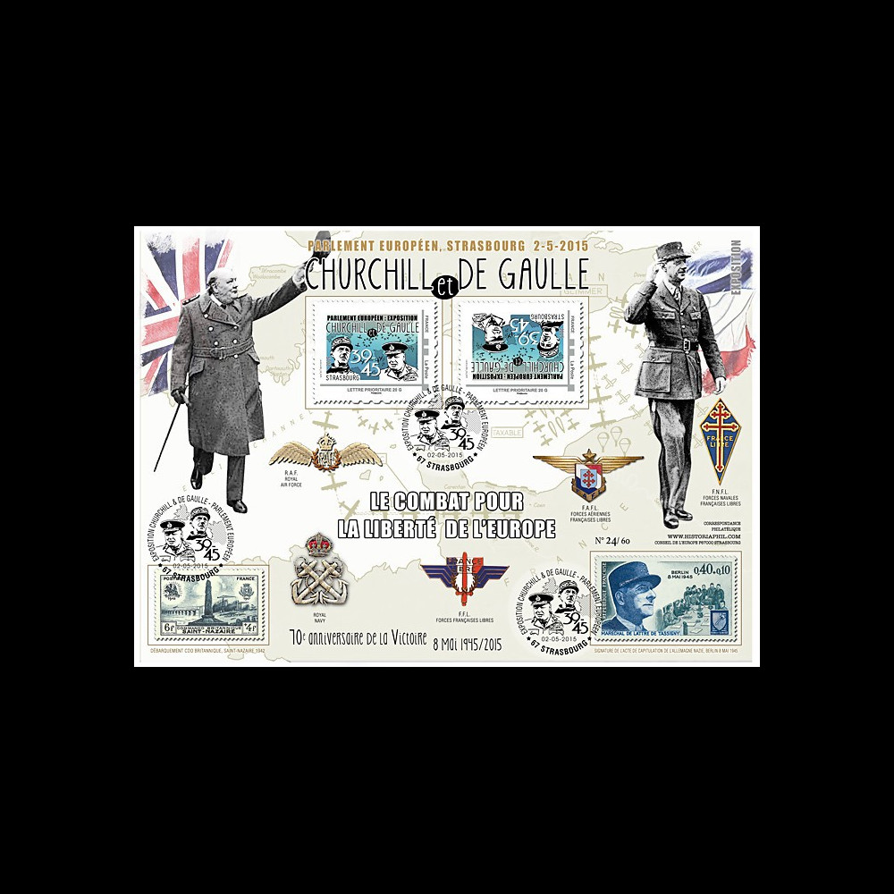 PE675-3V : 2015 - Maxi FDC VARIETE "Expo CHURCHILL & DE GAULLE - 70 ans Victoire"