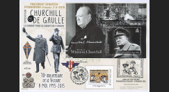PE678-1GUE : 2015 - Maxi FDC GUERNSEY - FRANCE "70 ans Victoire - DE GAULLE & CHURCHILL"