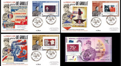DG15-7/10 : 2015 - 3 FDC + 1 billet souvenir "75 ans Appel du 18 juin - de Gaulle" Série N°3