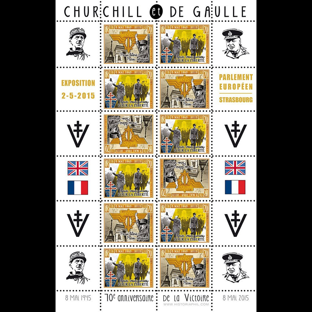 PE676-6FD : 2015 Vignettes patriotiques "Expo CHURCHILL & DE GAULLE - 70 ans Victoire"