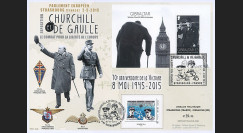 PE677-3GIB : 2015 Maxi FDC FRANCE-GIBRALTAR "70 ans Victoire DE GAULLE & CHURCHILL"