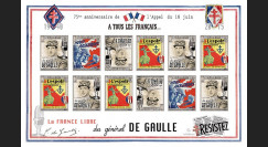 DG15-4FND : 2015 - Feuillet vignettes ND "75 ans Appel 18 Juin - DE GAULLE : Résistance"