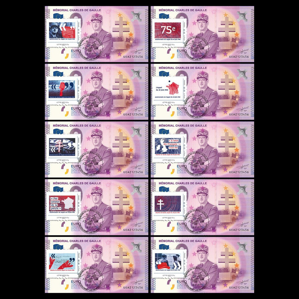 DG15-10B-COL : 2015 - Collection 10 billets souvenir "75 ans Appel du 18 juin - de Gaulle"
