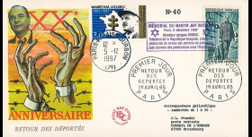 AJ97-65T1 : FDC 1965 "20 ans retour déportés" / 1997 "Chirac au mémorial du martyr juif"