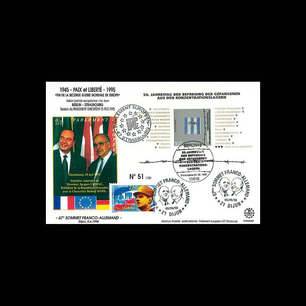 PE302SP : FDC Allemagne-France "50e anniv. de la libération des camps" / Chirac et Kohl PE302SP : FDC Allemagne-France "50e anniv. de la libération des camps" / Chirac et Kohl