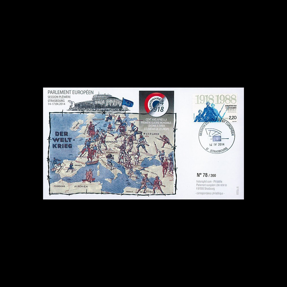 PE659 : 04-2014 - FDC Parlement européen "Centenaire début Première Guerre Mondiale"