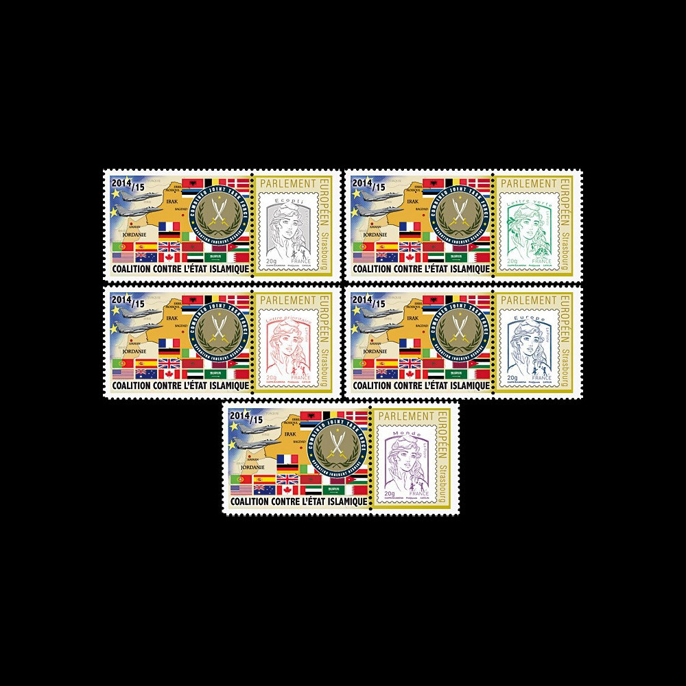 PE673-PT1/5 : 2014 - 5 Marianne sur porte-timbres privés "Coalition contre Etat islamique"