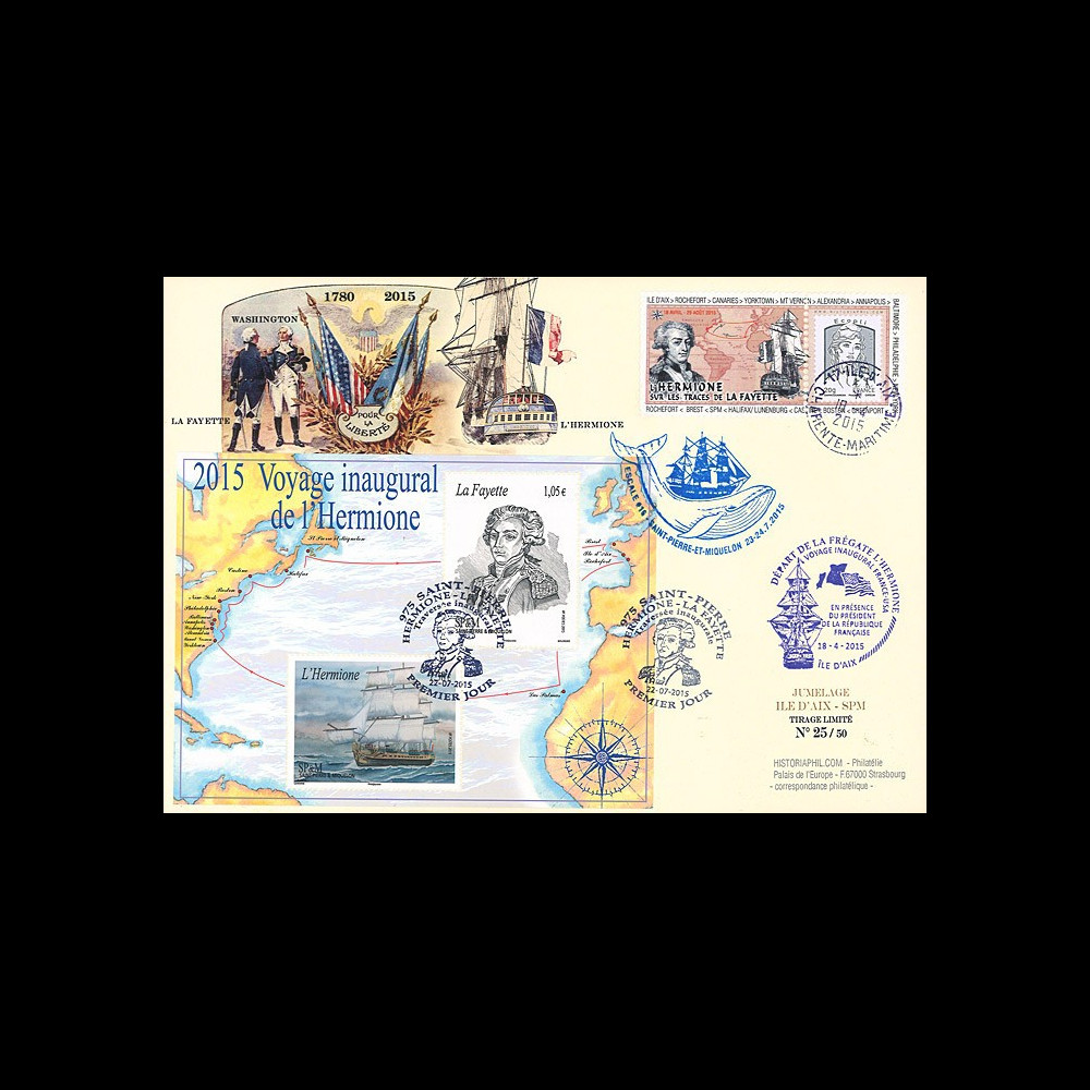 HLF15-18 : 2015 - Maxi FDC FRANCE-SPM "Départ Ile d'Aix - Escale n°16 SPM - L'HERMIONE" HLF15-18 : 2015 - Maxi FDC FRANCE-SPM "Départ Ile d'Aix - Escale n°16 SPM - L'HERMIONE"