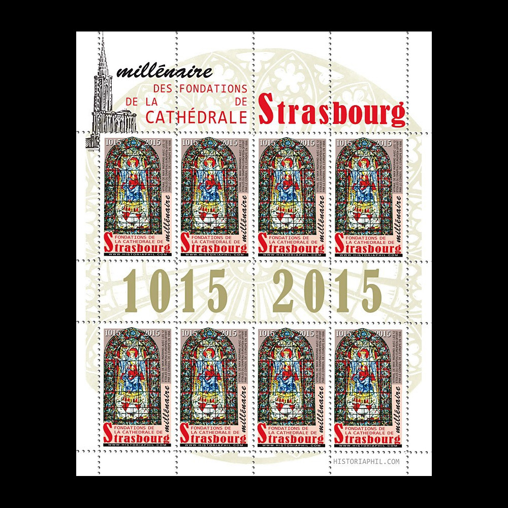 CE66-PJF : 2015 - Feuillet 8 vignettes "Millénaire des Fondations de la Cathédrale de Strasbourg"