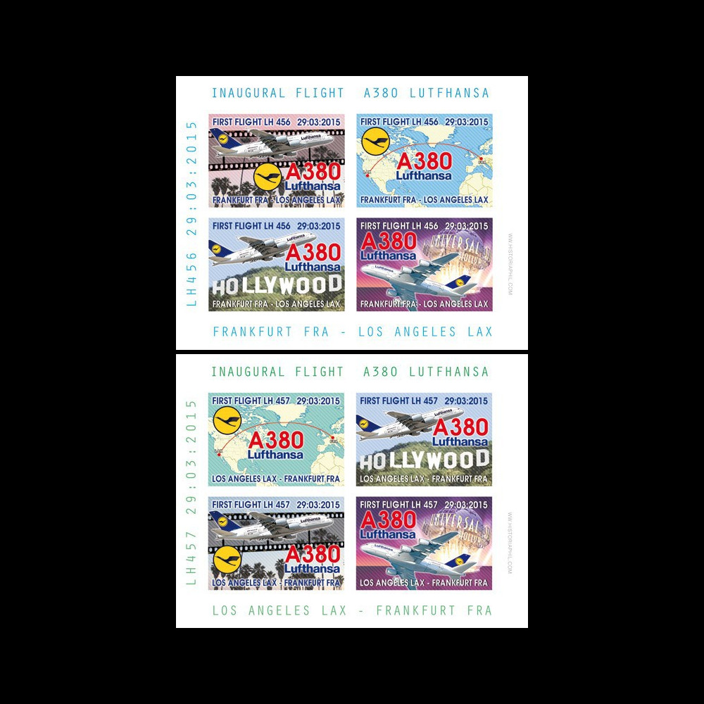 A380-273/274BND : 2015 - Vignettes ND "A380 Lufthansa - 1er vols Francfort-Los Angeles"
