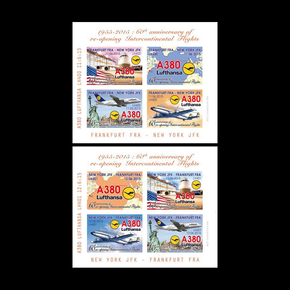 A380-275/276BND : 2015 - Vignettes ND "A380 Lufthansa - 60 ans vol Francfort-New York"