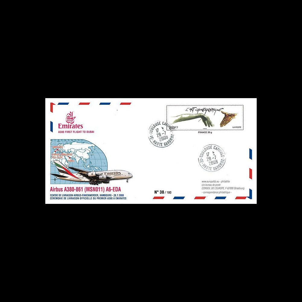 A380-71 : 2008 - FFC FRANCE "Livraison A380 Emirates - 1er vol Toulouse-Hambourg-Dubaï"