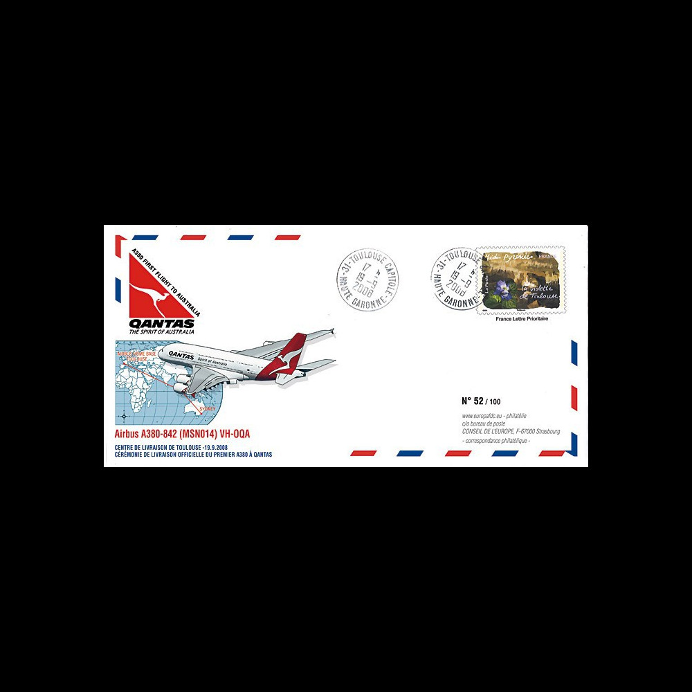 A380-72 : 2008 - FFC FRANCE "Livraison A380 Qantas Airways - 1er vol Toulouse-Sydney"