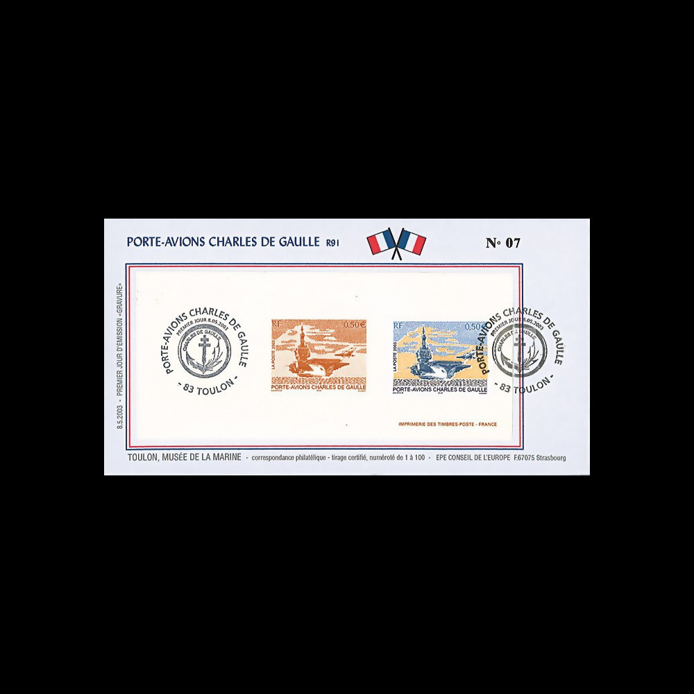 PADG03T6 : 2003 - FDC "1er Jour TP Porte-avions de Gaulle" sur gravure