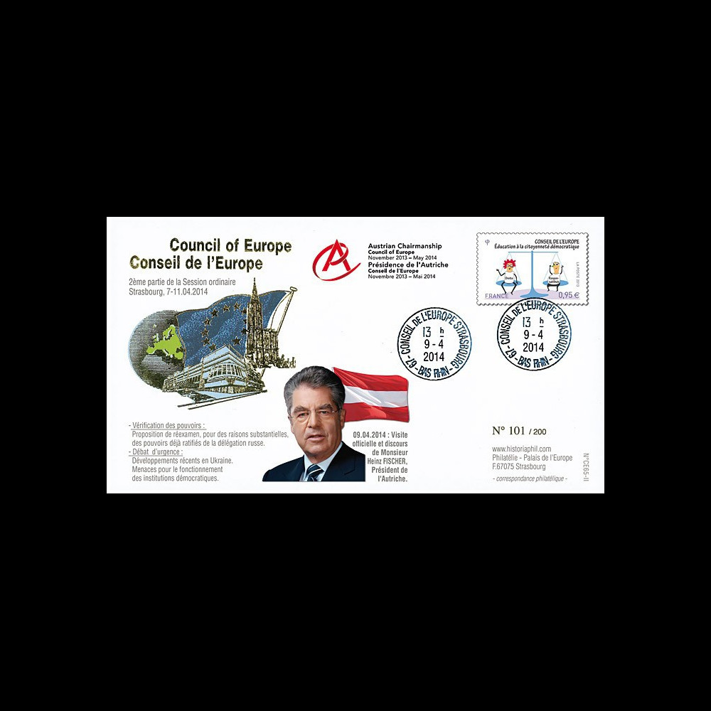 CE65-II : 4-2014 - FDC Conseil Europe "Présidence autrichienne - Visite de M. FISCHER"