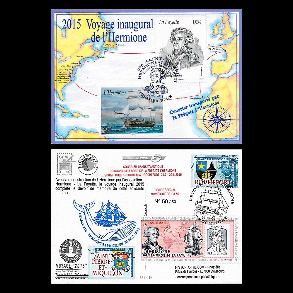 HLF15-20A : 2015 - Carte Maxi SPM-FRANCE à bord "Escale 16 Saint-Pierre - L'HERMIONE"