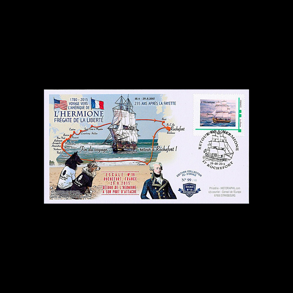 HLF15-23 : 2015 - FDC FRANCE "Escale 19 à Rochefort - Frégate L'HERMIONE / LA FAYETTE"