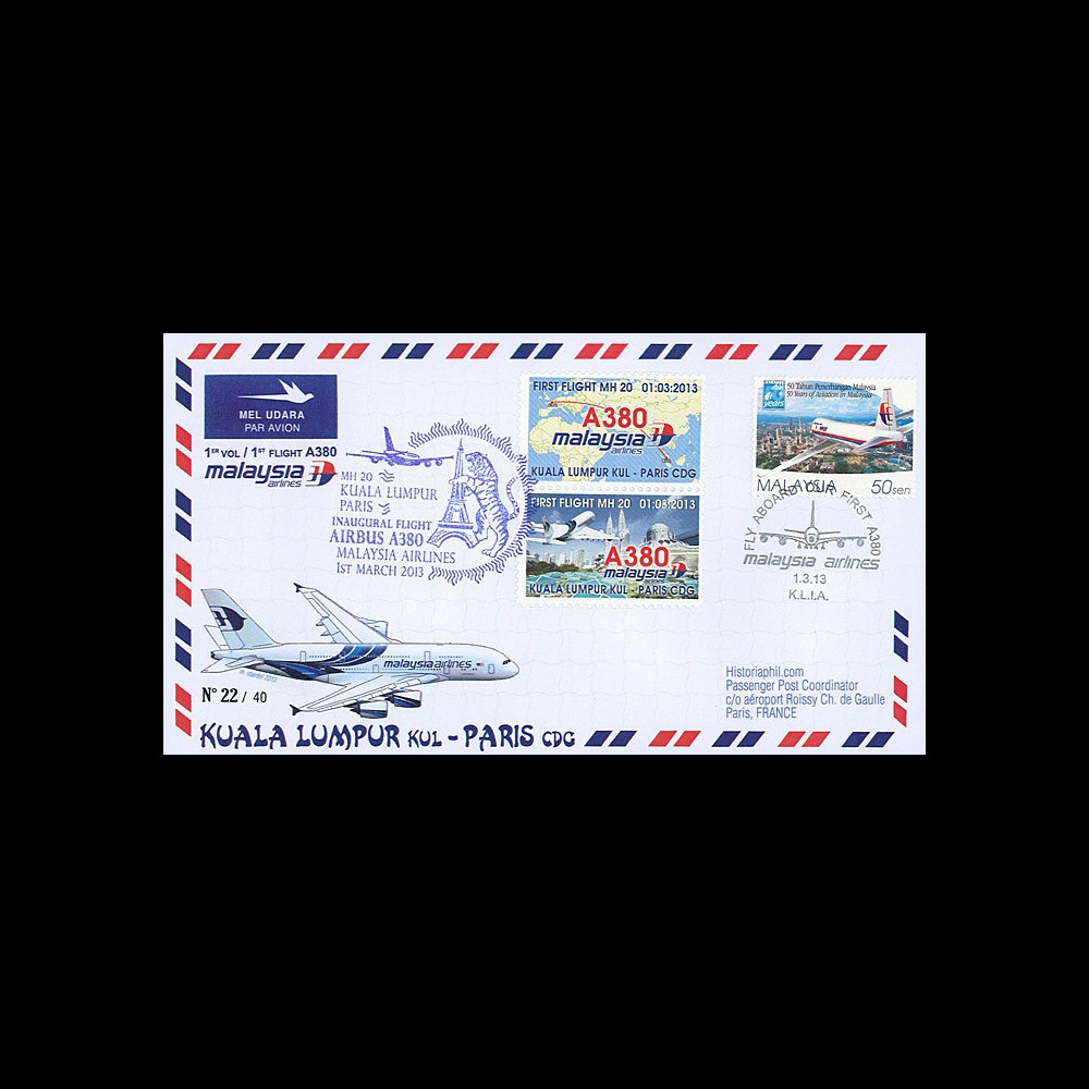 A380-214T2 : 2013 - FFC MALAISIE "A380 Malaysia Airlines 1er Vol Kuala Lumpur-Paris"