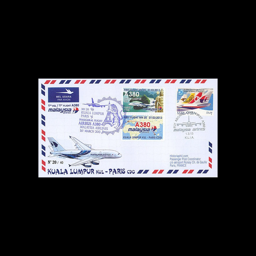 A380-214T3 : 2013 - FFC MALAISIE "A380 Malaysia Airlines 1er Vol Kuala Lumpur-Paris"