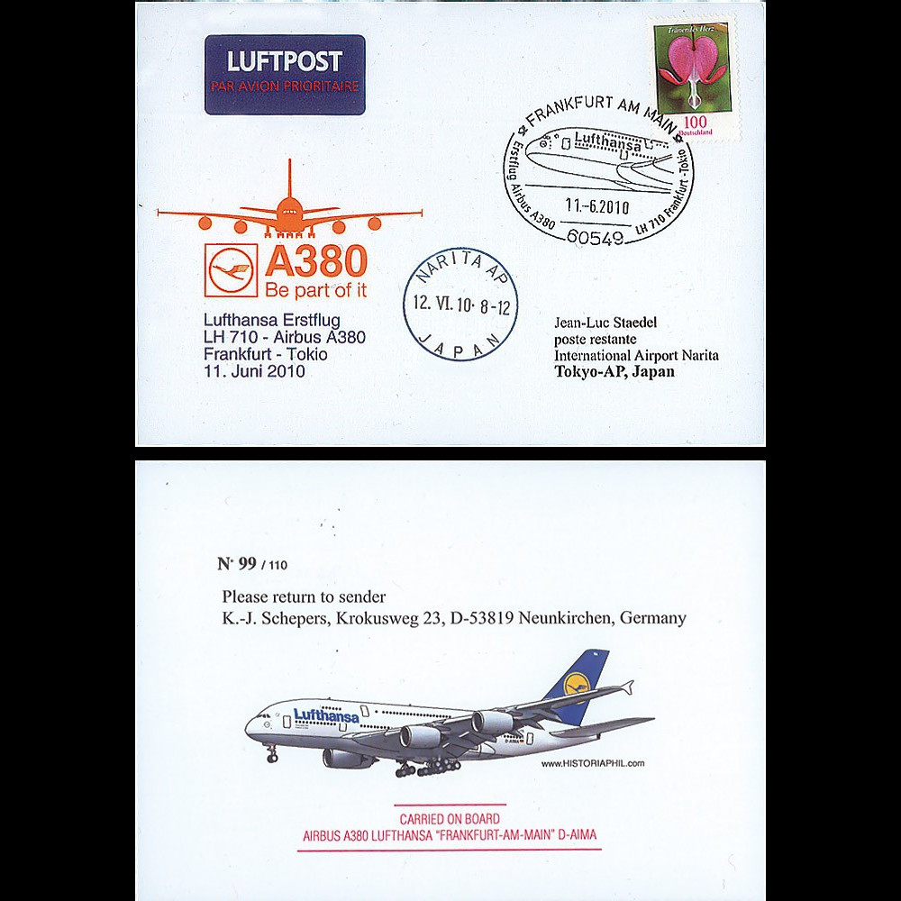 A380-115 : 2010 - FFC ALLEMAGNE à bord "A380 Lufthansa - 1er Vol Frankfurt-Tokyo"