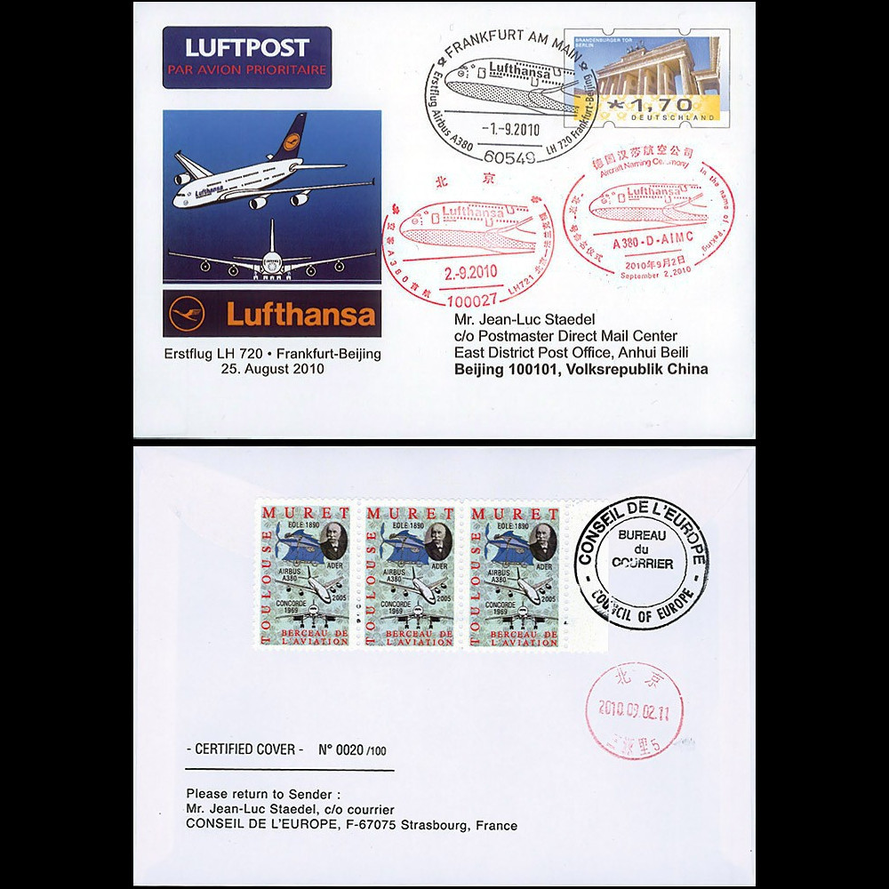 A380-117 : 2010 - FFC ALLEMAGNE à bord "A380 Lufthansa - 1er Vol Frankfurt-Pékin"