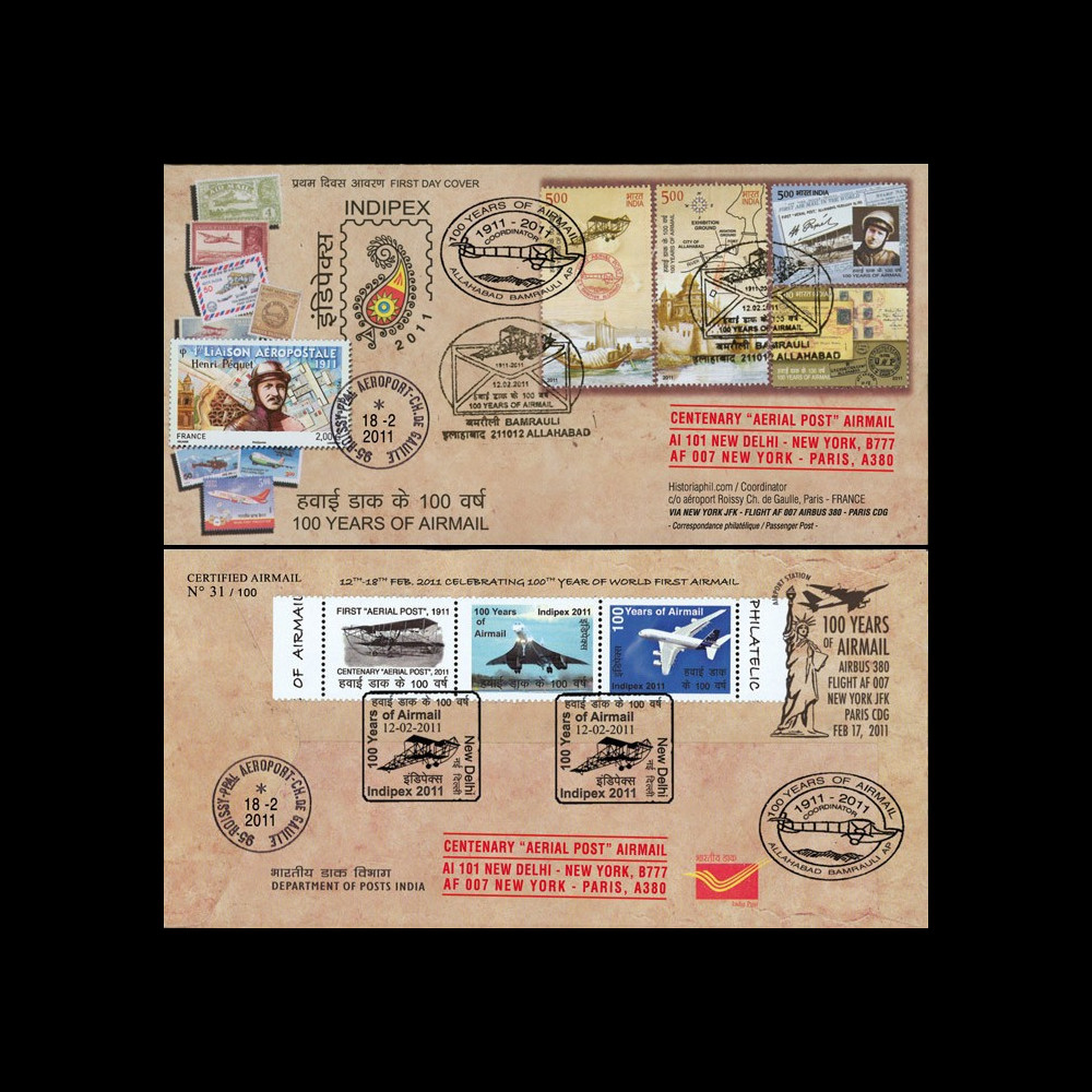 A380-122 : 2011 - FFC INDE-USA-FRANCE "100 ans Poste aérienne Péquet - Airbus A380"