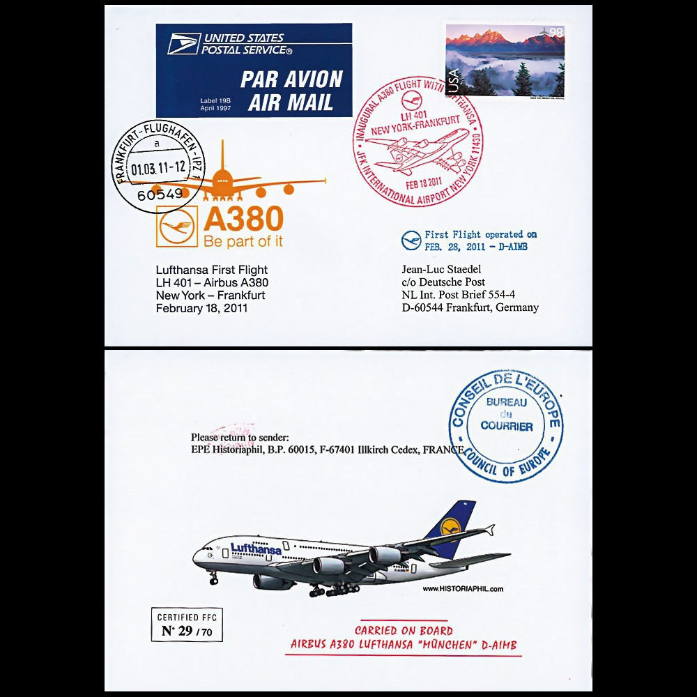 A380-127 : 2011 - FFC USA à bord "A380 Lufthansa - 1er Vol New York-Frankfurt"