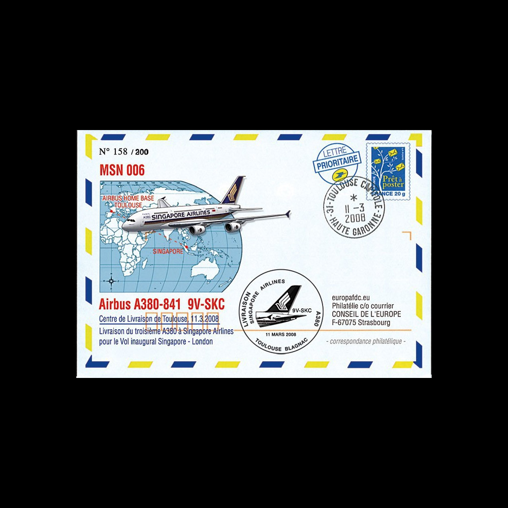 A380-58 - 2008 : FFC "A380 Singapore Airlines Vol livraison Toulouse-Singapour"