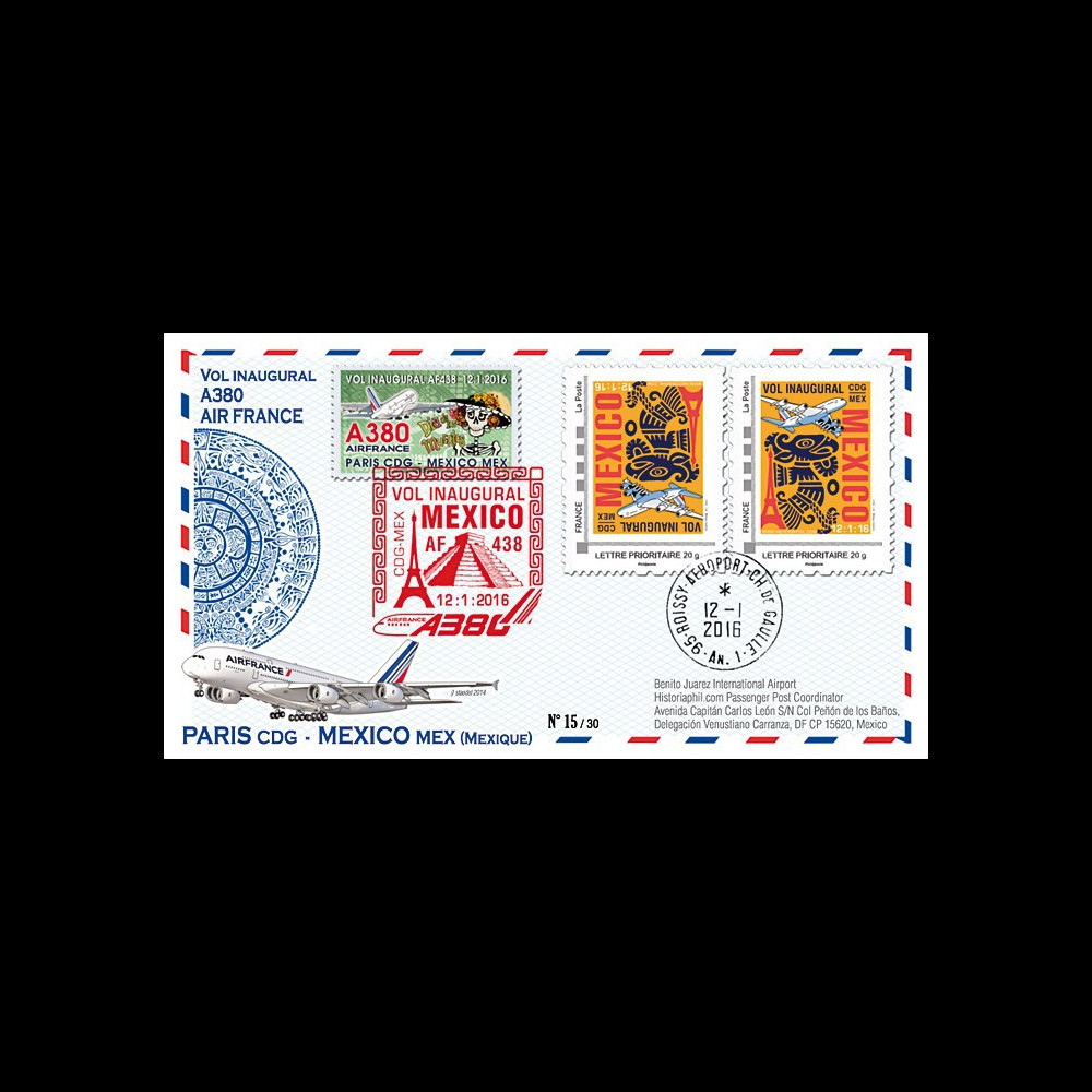 A380-293V : 2016 - FRANCE FFC VARIETE "A380 Air France 1er vol Paris-Mexico"