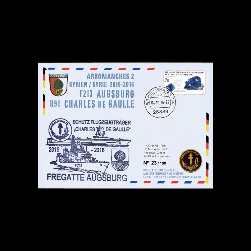 PADG15-AUG : 2015 - Allemagne FDC "Frégate Augsbourg protège le PA Charles de Gaulle" PADG15-AUG : 2015 - Allemagne FDC "Frégate Augsbourg protège le PA Charles de Gaulle"