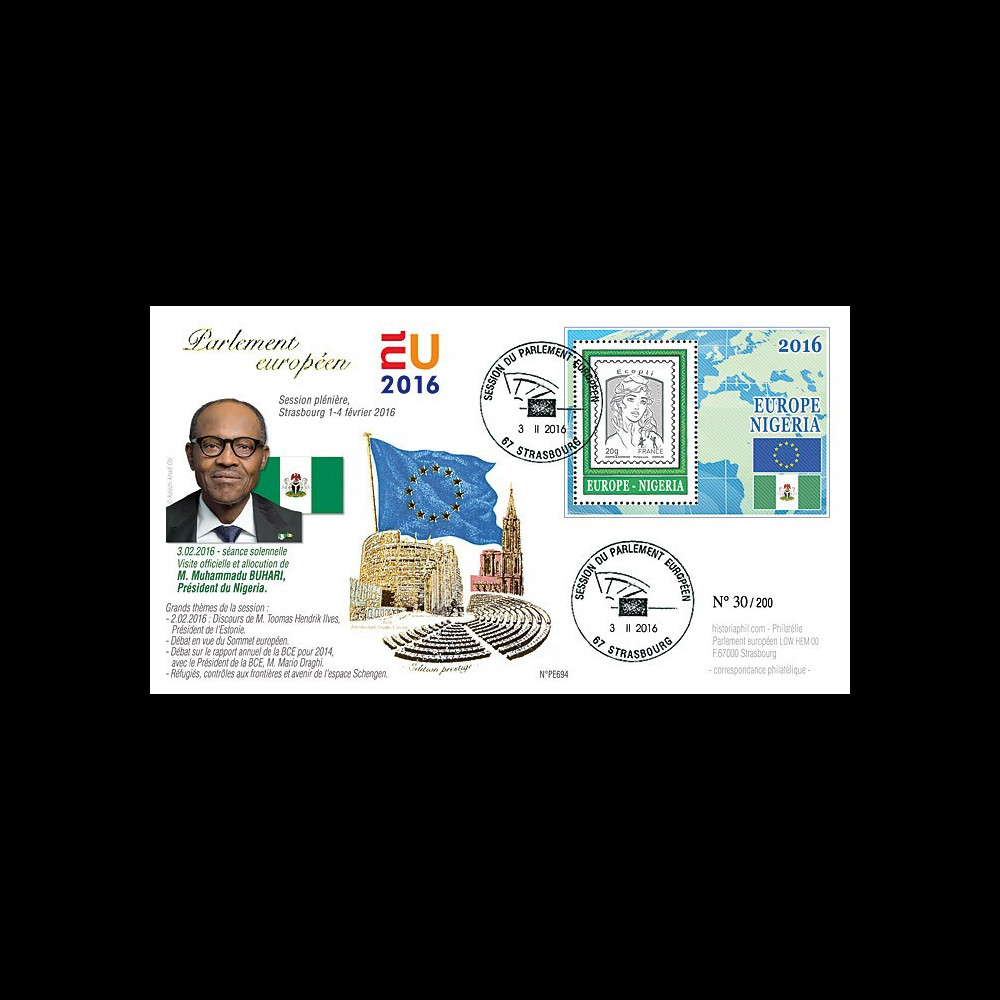 PE694 : 02-2016 - FDC Parlement européen "Visite M. Muhammadu BUHARI