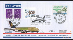 A380-19T1 : 2006 - FDC France "1er Vol A380-800 de série / MSN003 de Singapore Airlines"