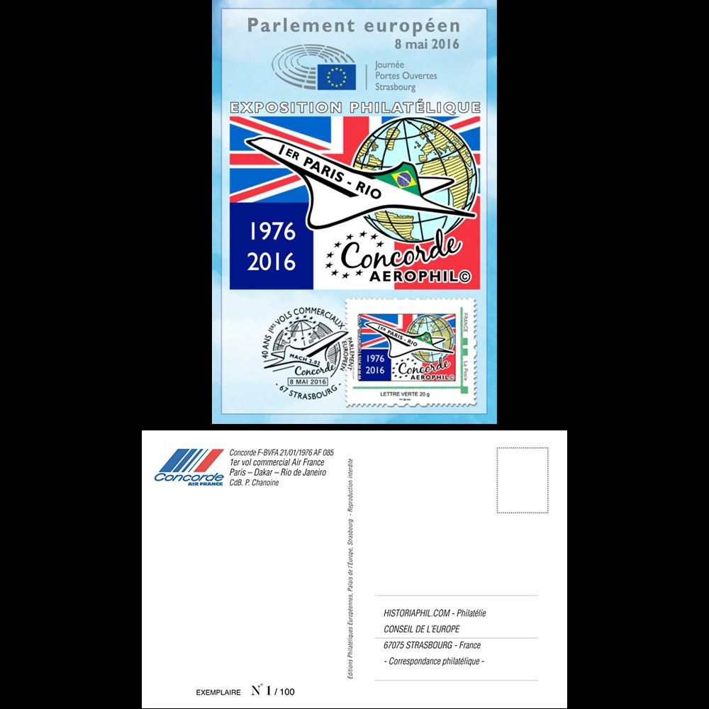 CO-RET62CM : 8-5-16 - Carte Maxi Parlement européen "40. 1er vol Concorde Paris - Rio"