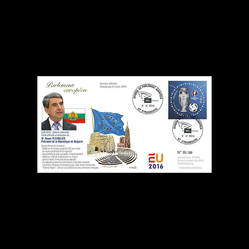 PE698 : 2016 - FDC Session Parlement eur. "Discours Président de Bulgarie M. PLEVNELIEV"