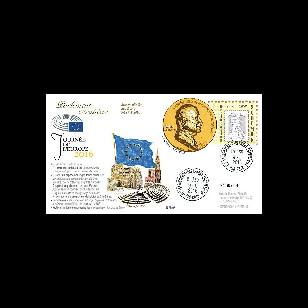 PE697 : 2016 - FDC Session PE "Journée de l'Europe - Déclaration Schuman du 9 mai 1950"