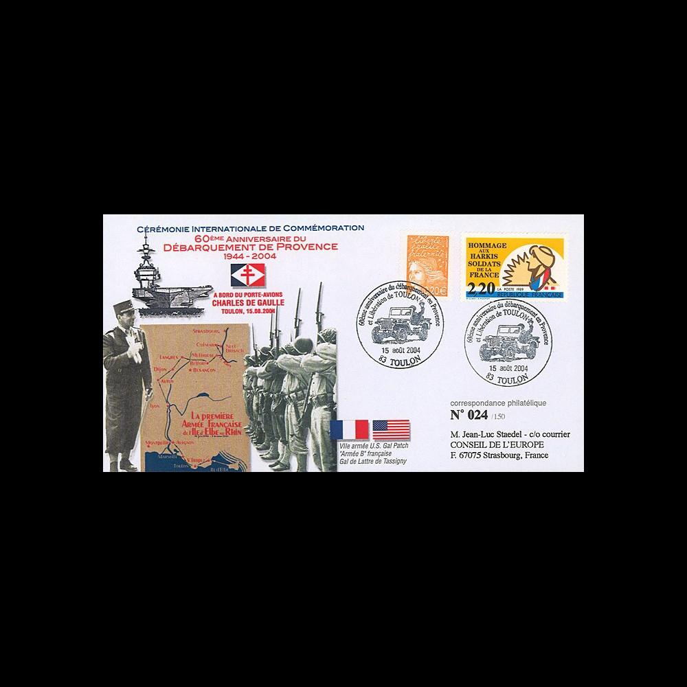 DEB04-P1 : 2004 - FDC "60 ans Débarquement en Provence - DE LATTRE" - Toulon