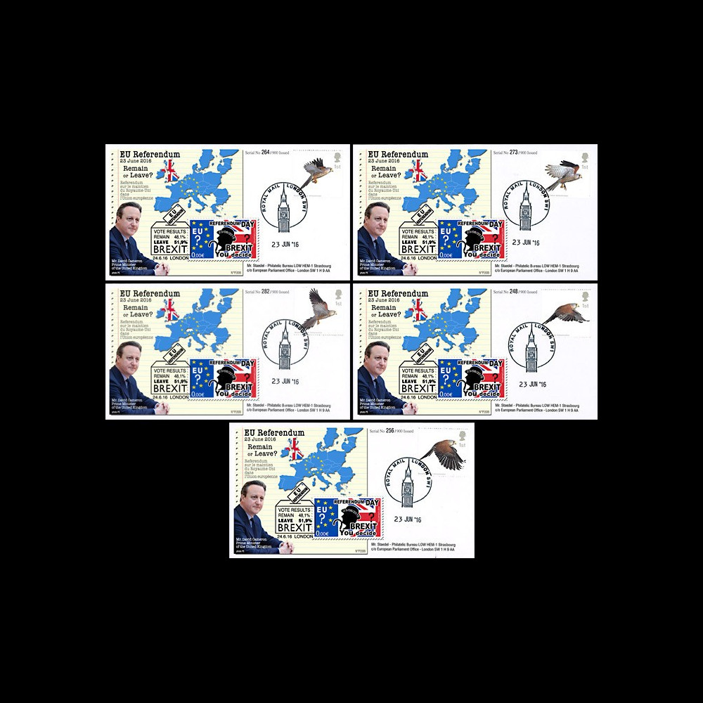 PE699T12/16 : 23.6.16 - 5 FDC Londres Référendum du BREXIT - Royaume-Uni quitte l'UE